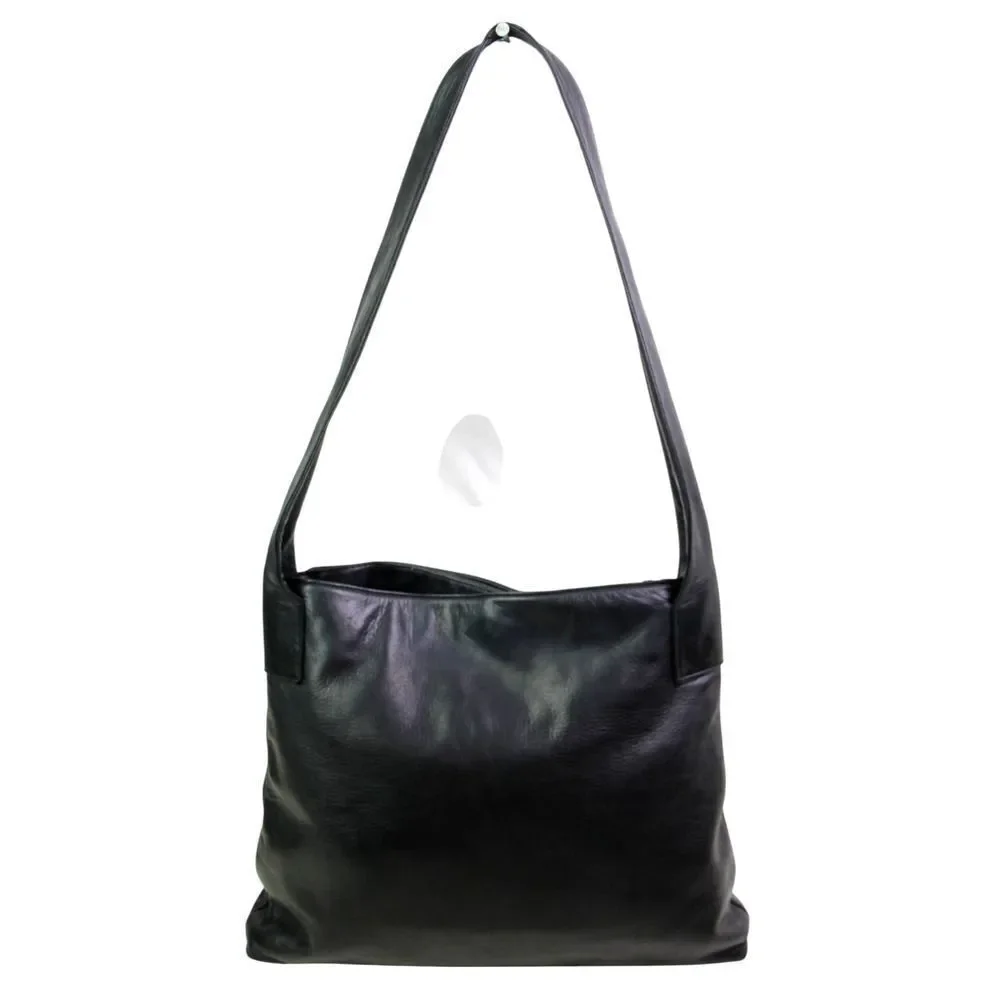 Field Manor BLACK GENUINE LEATHER TWO COMPARTMENTS SHOULDER BAG HOBO HANDBAG